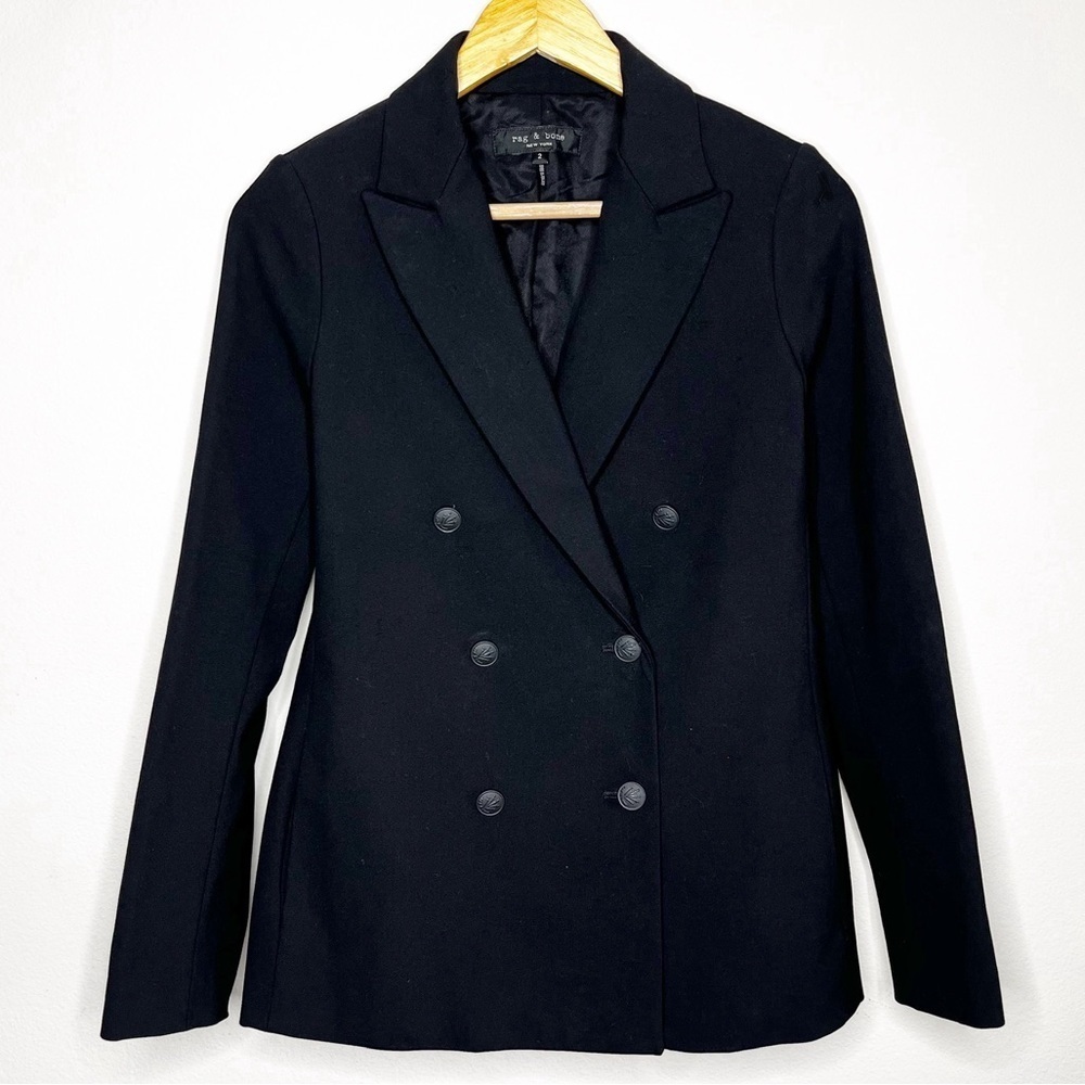 Rag & Bone Black Twill Blazer Double Breasted Buttons - Picture 3 of 9